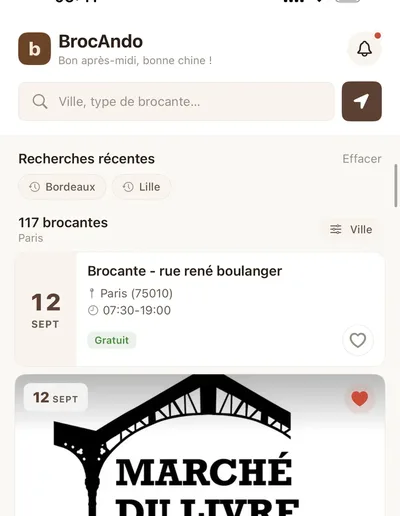 Accueil de l'app Brocando